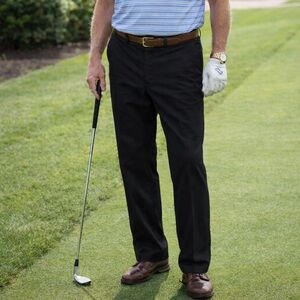 Lands End Mens Black Chino Pants Trousers Flat Front Traditional Size 48 Office